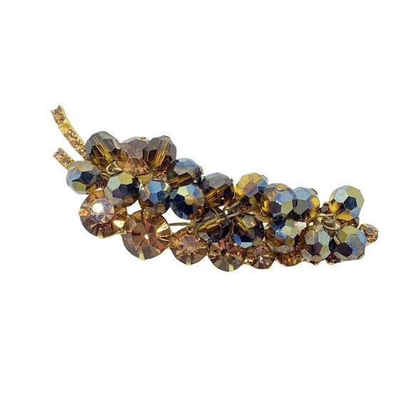 Juliana Leaf Brooch D&E DeLizza and Elster Topaz Brown, aurora borealis cha cha - Picture 1 of 16